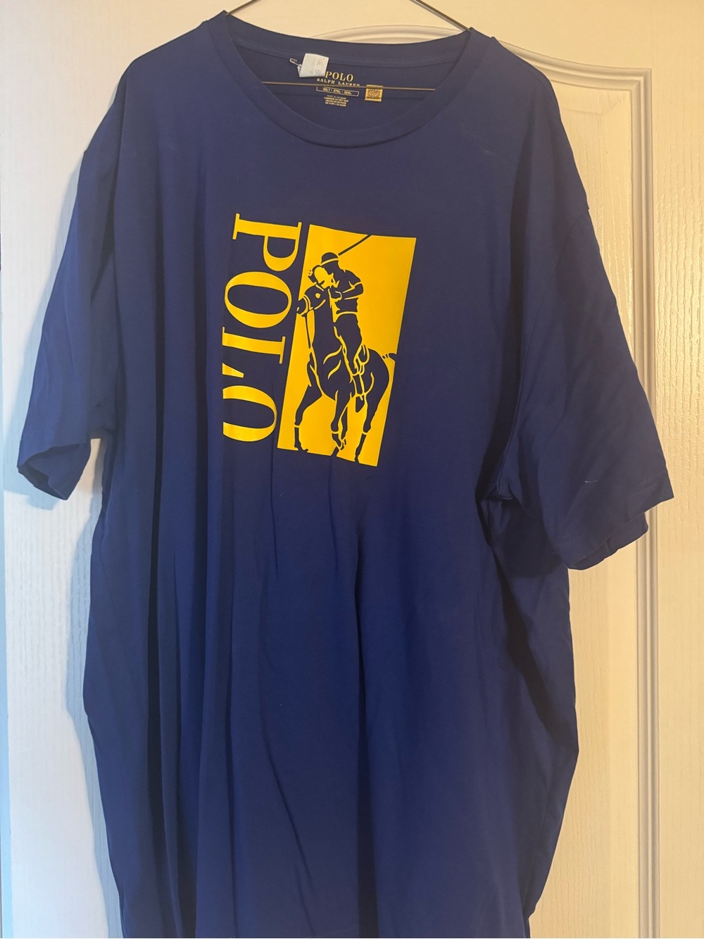 Ralph Lauren Navy Blue T-Shirt with Yellow Polo Rider Graphic